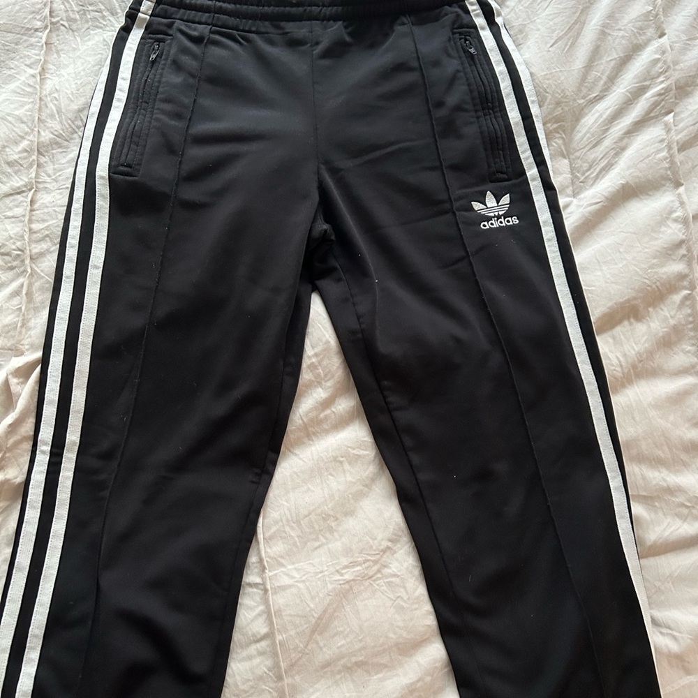 Adidas Black Joggers with White Stripes